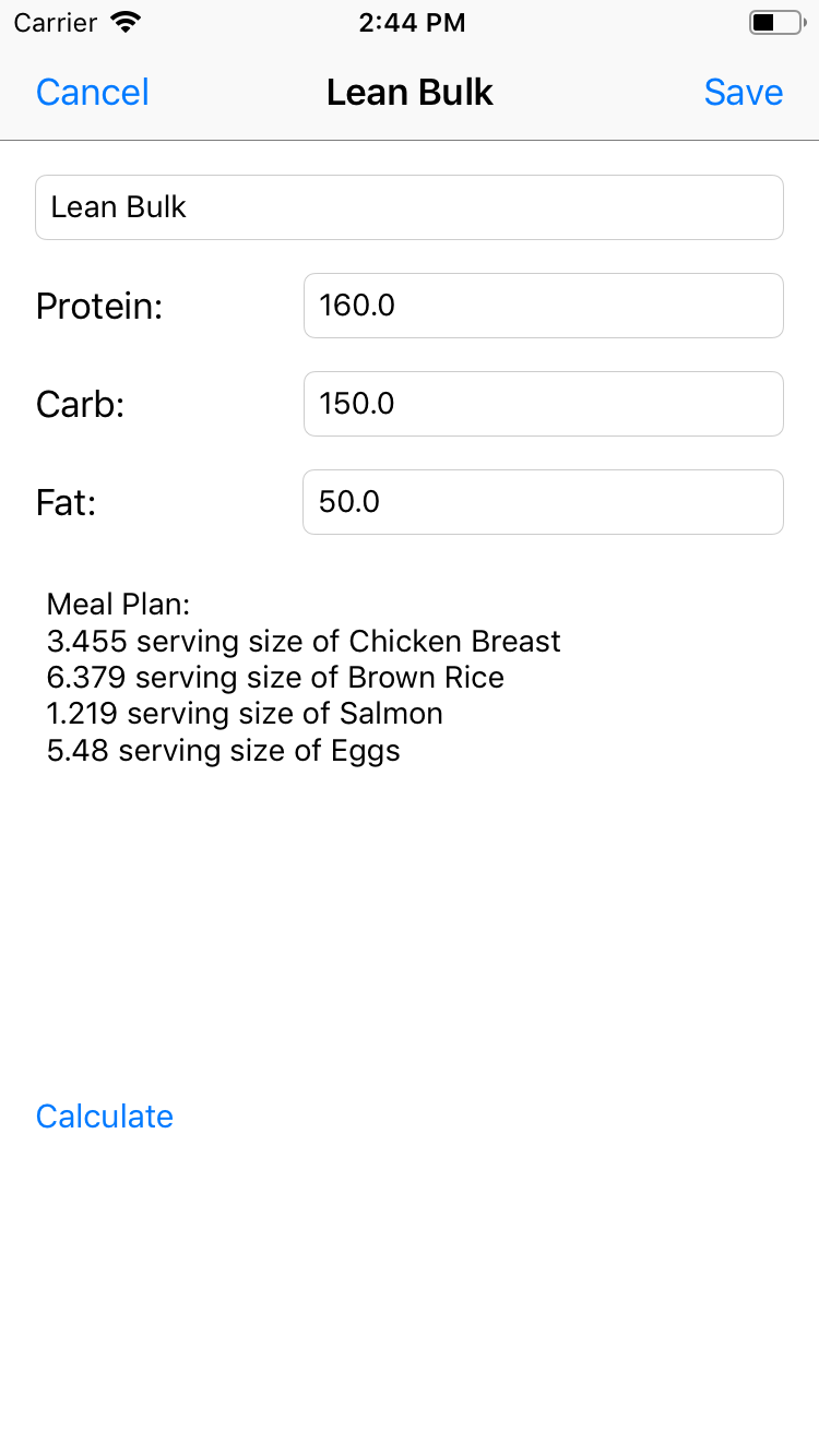 example meal plan